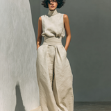 Aida - Conjunto de Blusa Sem Mangas e Calças de Perna Larga em Algodão e Linho Minimalista para Mulher