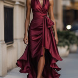 DELAS | Vestido de Satin Drapeado na Cintura para Mulher