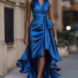 DELAS | Vestido de Satin Drapeado na Cintura para Mulher