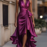 DELAS | Vestido de Satin Drapeado na Cintura para Mulher