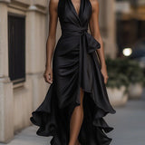 DELAS | Vestido de Satin Drapeado na Cintura para Mulher