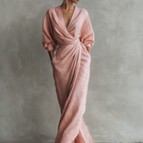 Rosa - Vestido Maxi Minimalista com decote em V em mistura de Linho para Mulher