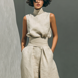 Aida - Conjunto de Blusa Sem Mangas e Calças de Perna Larga em Algodão e Linho Minimalista para Mulher