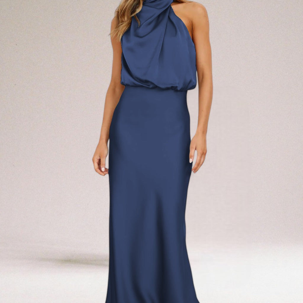Flavia | Vestido de Mulher Halter de Cetim Glamouroso