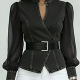 Alessia | Top em denim com mangas em chiffon leve para Mulher