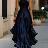 DELAS | Vestido de Satin Drapeado na Cintura para Mulher