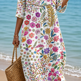 Flor - Vestido Midi Suave com Elegante Padrão Floral Multicolorido para Mulher
