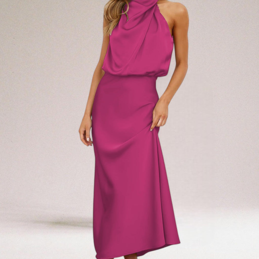 Flavia | Vestido de Mulher Halter de Cetim Glamouroso