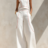 Vitto | Conjunto branco com top sem mangas e calças de perna larga para Mulher