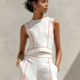 Vitto | Conjunto branco com top sem mangas e calças de perna larga para Mulher