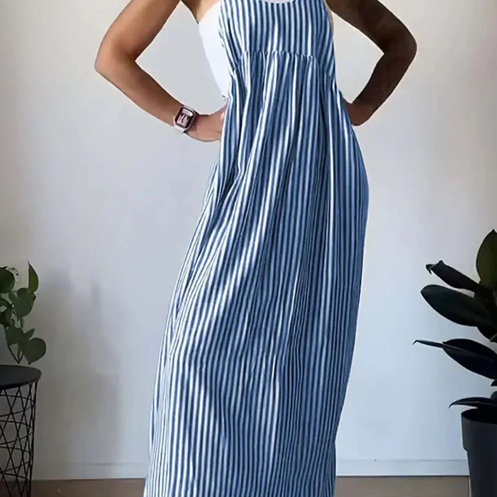 Camille | Vestido Macacão Listrado Casual
