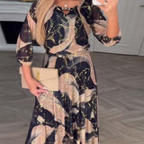 Elvera – Vestido Maxi Elegante de Mulher com Padrão de Mármore
