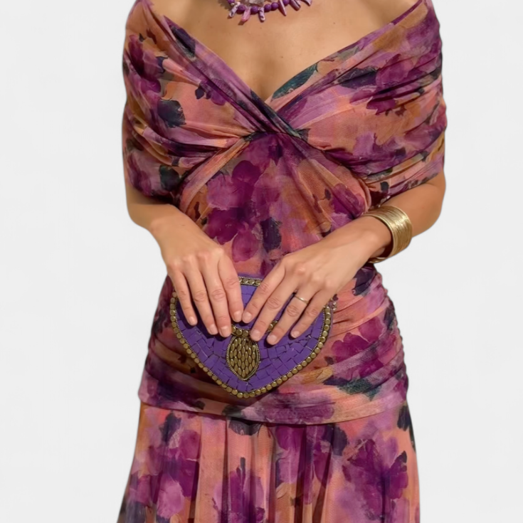 Magda™ | Vestido largo de flores com decote em V