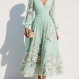 Menta - Vestido Maxi Plissê em Chiffon Verde Menta com Estampa Floral para Mulher