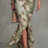 Anastasia | Vestido Longo em Cetim com Estampa Floral para Mulher