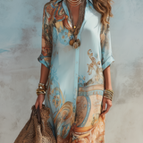 Luisa | Vestido maxi chemisier mediterrâneo para Mulher