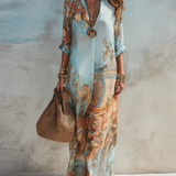 Luisa | Vestido maxi chemisier mediterrâneo para Mulher