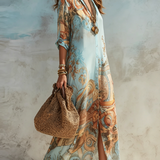 Luisa | Vestido maxi chemisier mediterrâneo para Mulher