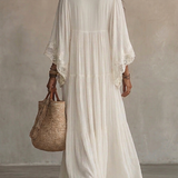 Indara | Vestido longo branco com decote em V para Mulher