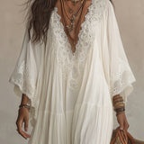 Indara | Vestido longo branco com decote em V para Mulher