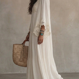 Indara | Vestido longo branco com decote em V para Mulher