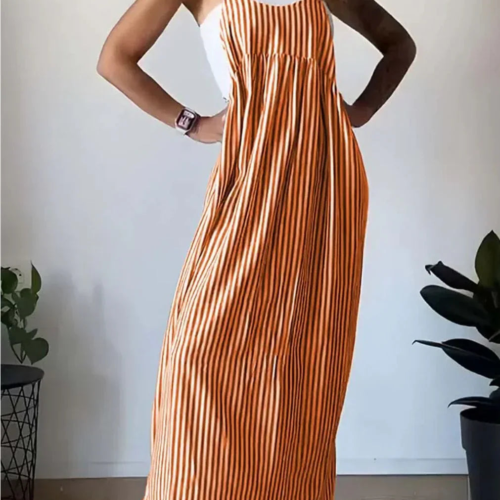 Camille | Vestido Macacão Listrado Casual