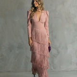 Clara · Vestido elegante de Mulher com mangas de franjas