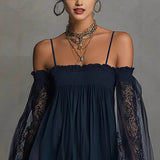 DINA - VESTIDO MINI COM OMBROS DESCUBERTOS EM RENDAS PARA MULHER