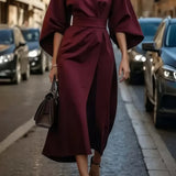 Margaret - Vestido de Mulher elegante com mangas lanterna e cinto
