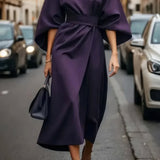 Margaret - Vestido de Mulher elegante com mangas lanterna e cinto
